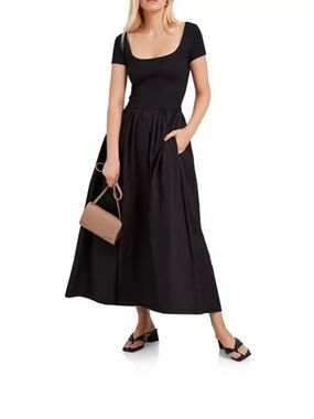 Marcella Scoop Neck Black Midi Dress with Cinched Waist